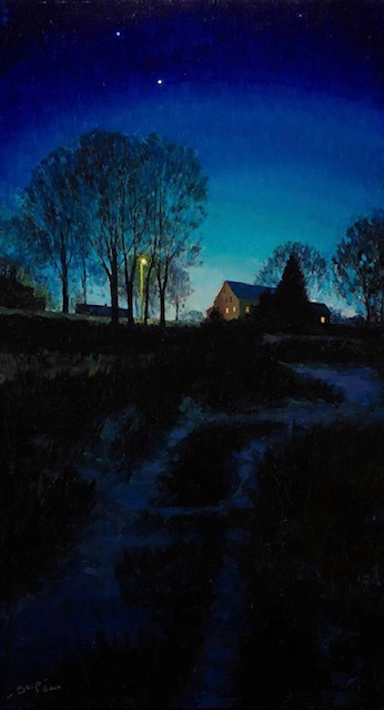 Polly Seip, "Jupiter over Uncasville", oil on panel,32x18,$4,500
