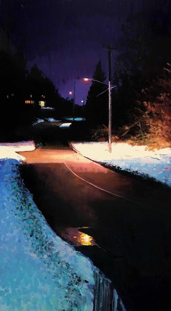 Polly Seip, "Purple Sky", oil on panel, 36x20, $4,800