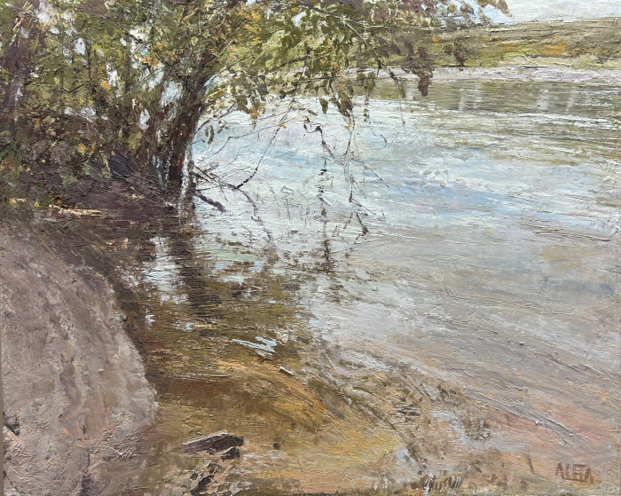 Aleta Gudelski, "Low Tide, Haddam Meadow, CT River", Cold Wax/Oil, $1,600