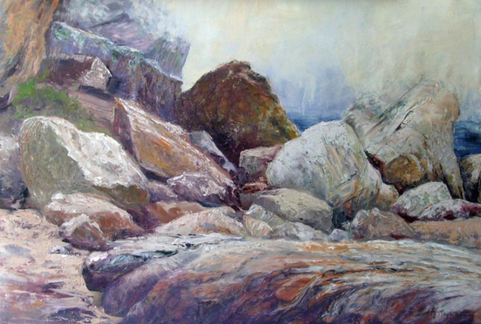 Judith Meyers, "What the Glacier Left Behind", Oil, $1,200