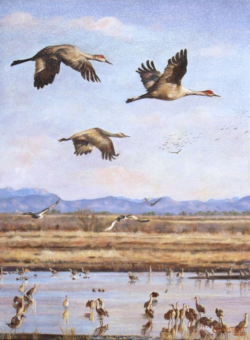 Carole Constant, "Great Sandhill Crane Migration", Oil, $3,100