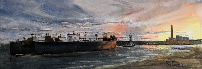 Paul Loescher, "Sunset on a Blighted World", Watercolor, $375