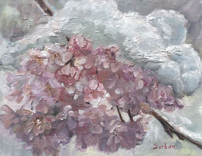 Blanche Serban, "Shobogenzo Plum Blossoms Under Snow", Oil, $390