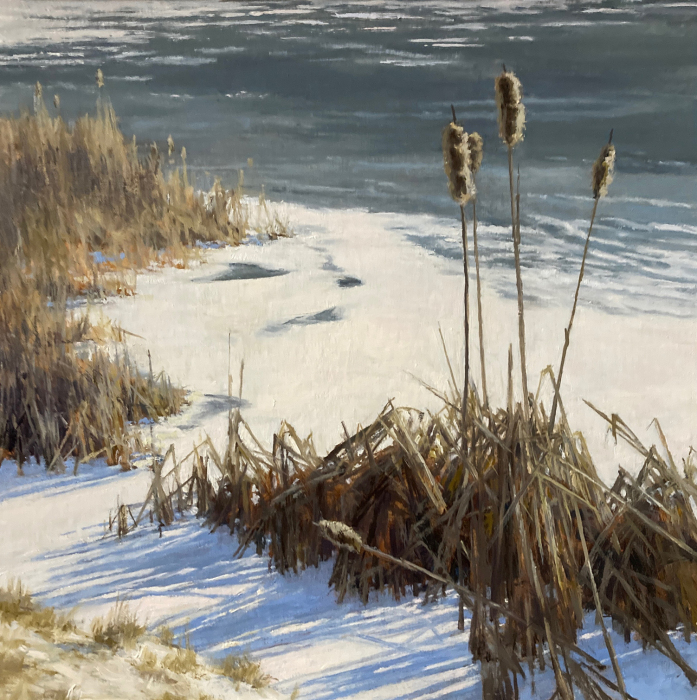 Dinah Wells, "Cattail Pond in Winter", Oil, $1,200