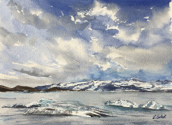 Lucia Sokol, "Melting Glaciers", Watercolor, $500