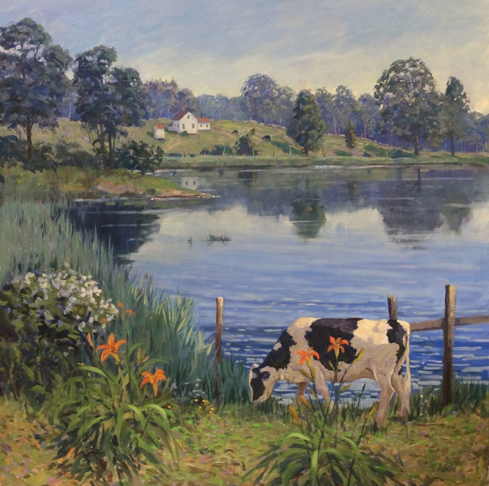 Thomas Adkins, "Grazing among the Lilies", 36x36,oil, $7,400