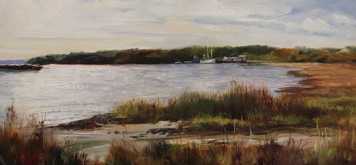 John Caggiano, "Cherry Point Shrimpers", oil, $2,500