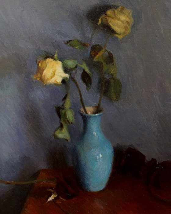 Jack Montmeat, "Roses in Blue", oil, $3,500