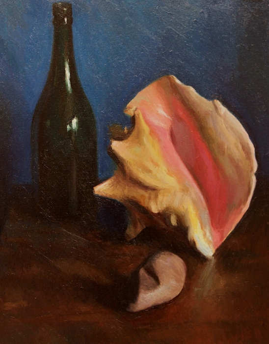 Jack Montmeat, "Still Life with Conch", oil, $3,500