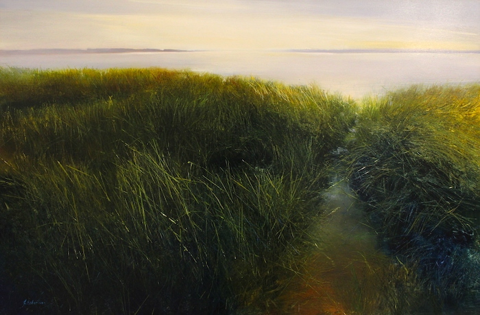 Janine Robertson, "Morning Haze", oil on aluminum, $2,900
