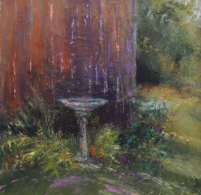 Nancy Schroeder, "Birdbath", oil, $375