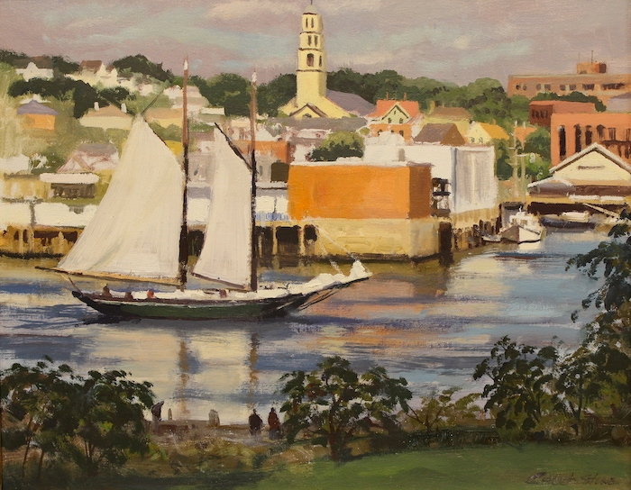 Caleb Stone, "Sailing In, Gloucester Harbor", oil, $2,800