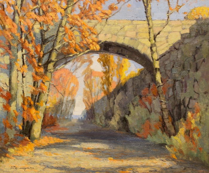 Susan Termyn, "Arched Bridge, Rockport", oil, $3,200