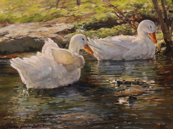 Sharon Jordan Bahosh, "Aylesbury Ducks in Spring", oil, $1,700