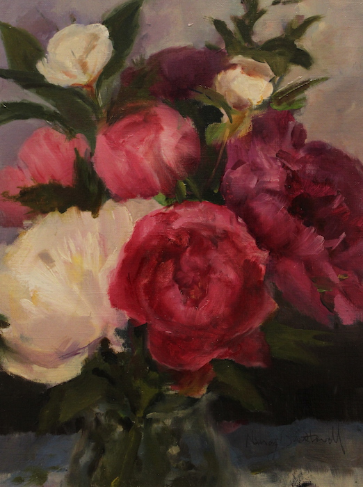 Nancy Bauer Howell, "Plethora of Peonies", oil, $500