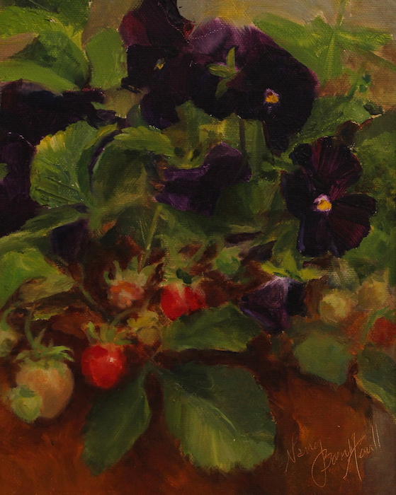 Nancy Bauer Howell, "Strawberries a la Pansy", oil, $375