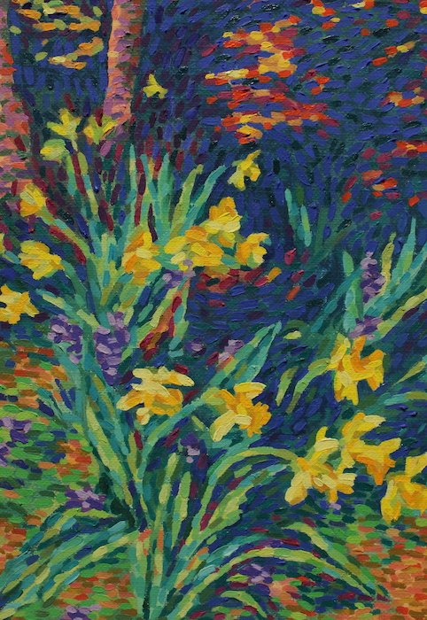 Katie Lazell-Fairman, "Daffodils in the Wind", oil, $205