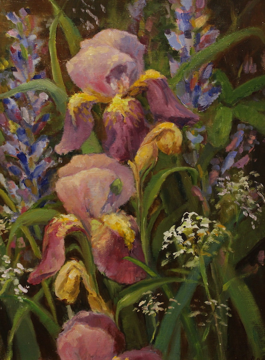 Beverly Schirmeier, "Irises in Bloom", oil, $575