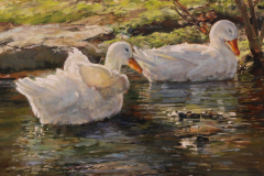 Sharon Jordan Bahosh, "Aylesbury Ducks in Spring", oil, $1,700