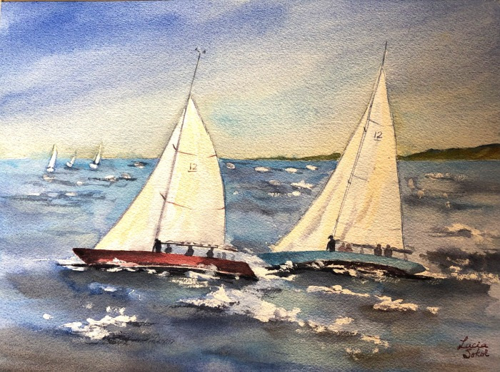Lucia Sokol, "Racing for NESS Fundraiser", watercolor, 9x12, $375