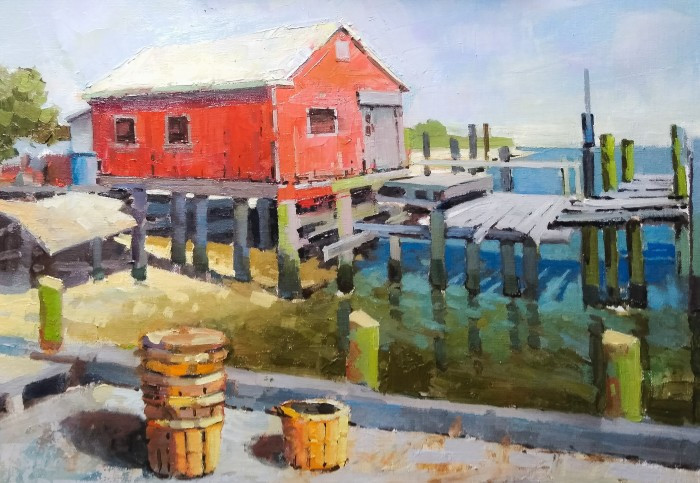 Richard Bazelow, "Along Delaware Bay", oil, 12x16, $525