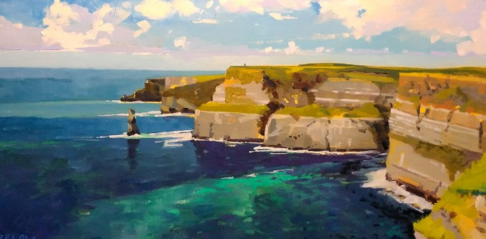 Richard Bazelow, "Morning Light Cliffs of Moher, Ireland", oil, 12x24, $675-