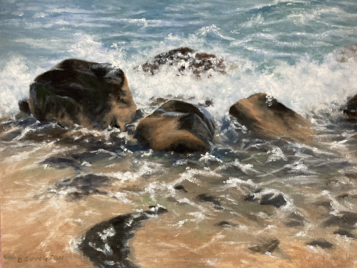 Phyllis Bevington, "Rocky Shoreline", oil, 8x10, $300
