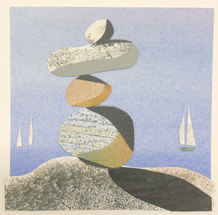 Ann Coffey, "Finding Balance", painted paper collage, 5.5x5.5, $200