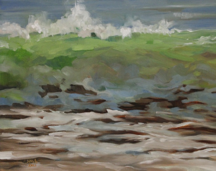 Elaine  Juska-Joseph, "Waves in Niantic Bay", oil, 11x14, $600