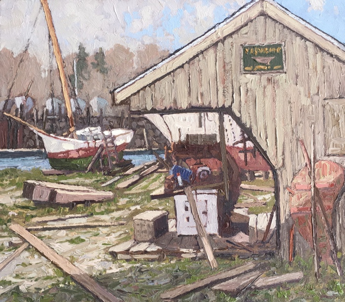 Jim Laurino, "Ship Makers Yard", oil, 14x16, $1,400