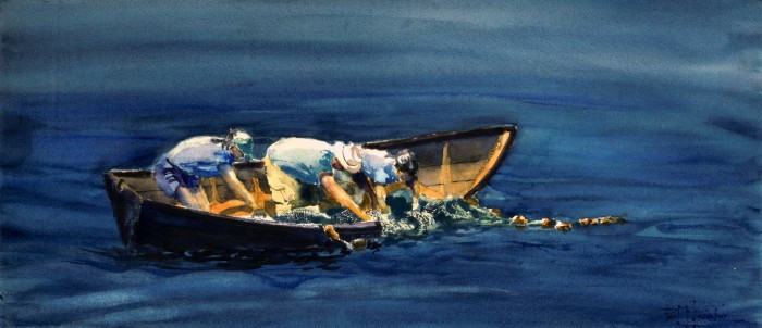 Paul Loescher, "Netting", watercolor, 11x24, $800