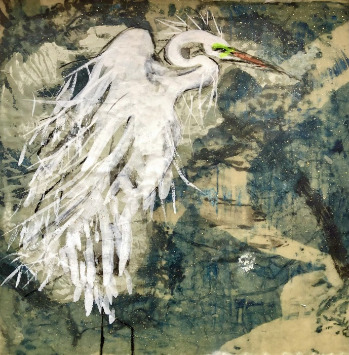 Catherine Mansell, "Eyes Toward the Light", mixed media, 14.5x14.5x2, $400