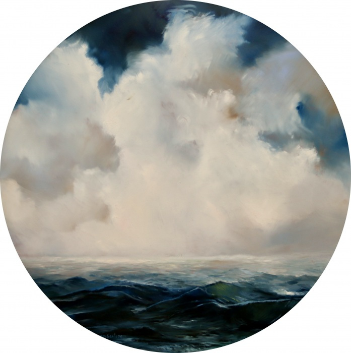 Janine Robertson, "Indigo Sea", oil on copper, 18" round, $1,600