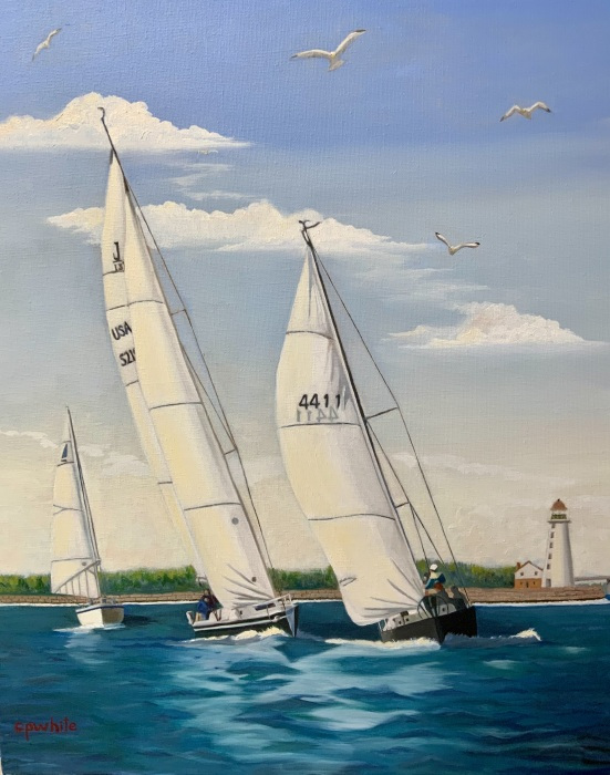 Chet White, ""LEEWARD!"", oil, 20x16, $750