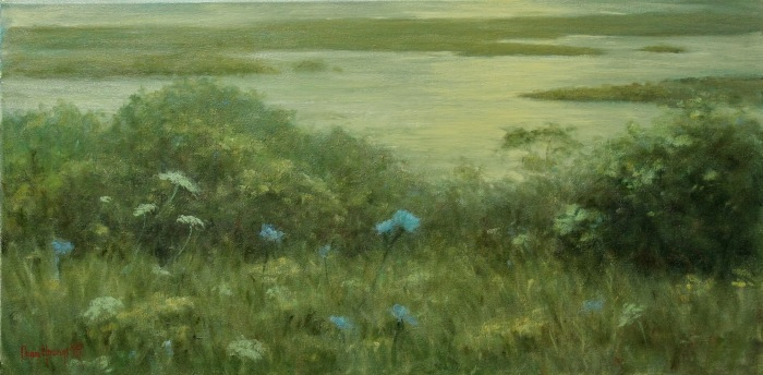 Cean Youngs, "Autumn Inlet", pastel, 15x30, $6,500