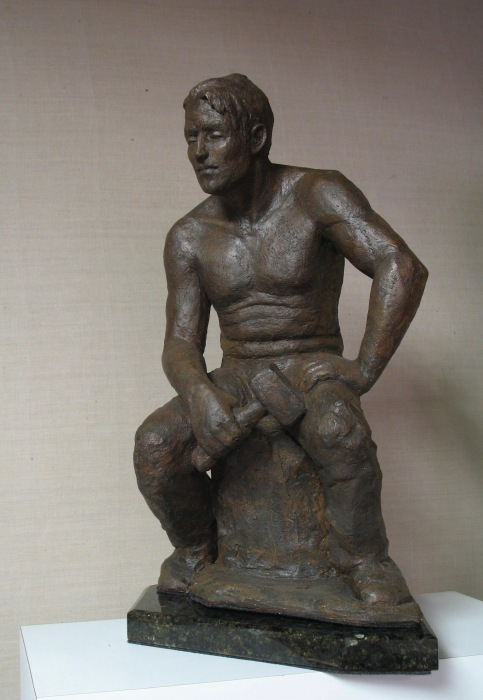 Susan Zurles, "Stone Cutter", patinated terra-cotta, 20x12, $2,200
