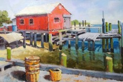 Richard Bazelow, "Along Delaware Bay", oil, 12x16, $525