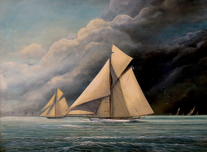 Tom Clifford, "The Yacht Volunteer", oil, $1,550