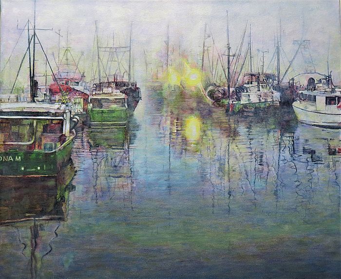 Carole Constant, "Foggy Harbor Sunset", oil, $2,999
