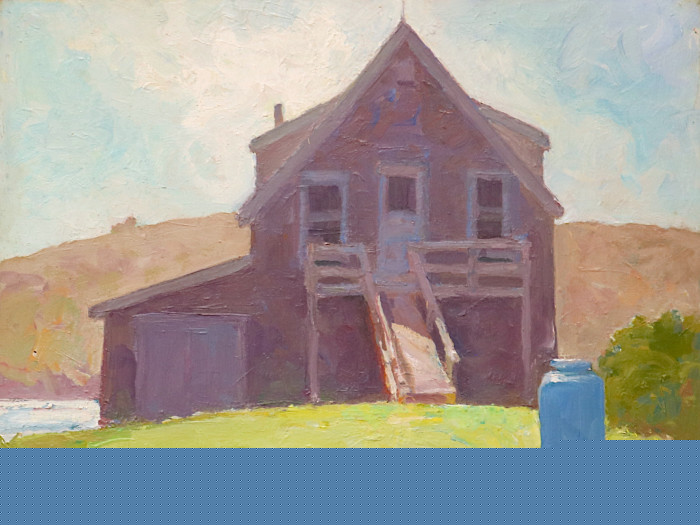 Rick Daskam, "Fish House with Brick Barrel", oil, $950