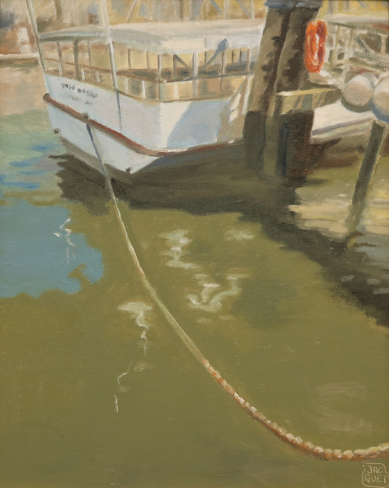 Jean-Pierre Jacquet, "Greenwich Harbor", oil, $2,000