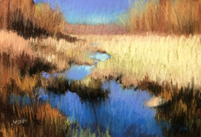 Elaine Juska Joseph, "Tributary", pastel, $295