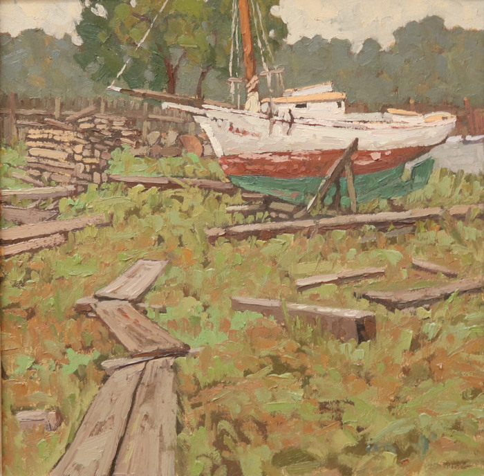 Jim Laurino, "Burnham Boatyard", oil, $1,600