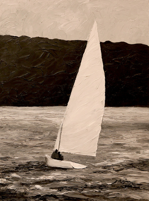 Barbara Alice Moir, "Frostbite Regatta, Essex CT", oil, $900