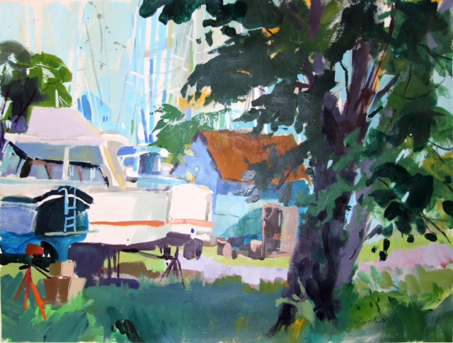 Robert Noreika, "Portland Boatyard", acrylic, $4,800