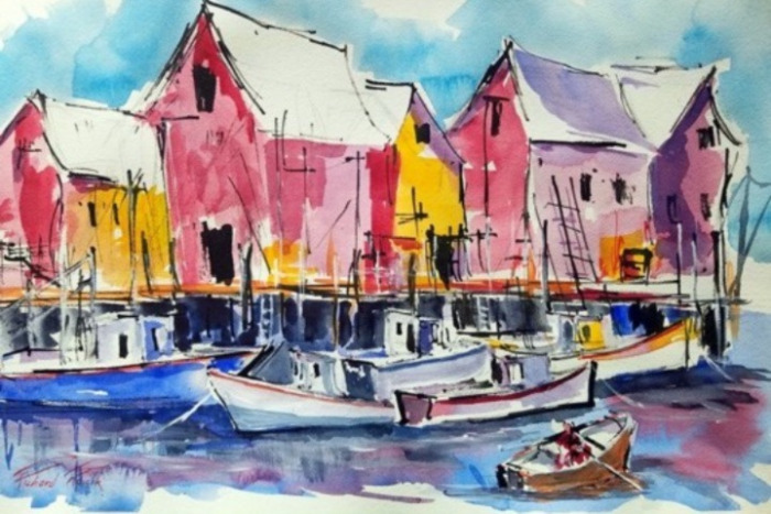 Richard Raicik, "Coming to Port", watercolor & ink, $600