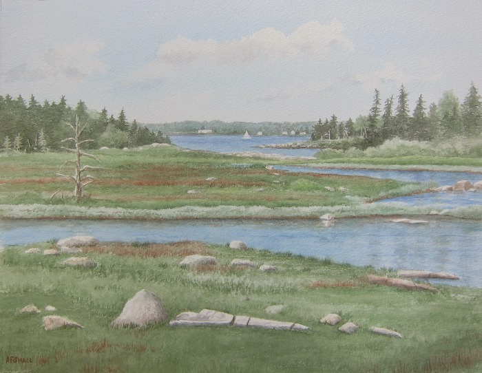 Allan Forrest Small, "Acadia Narrows", watercolor, 18x14", $1050