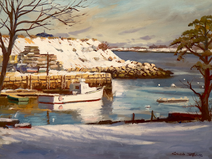 Caleb Stone, "Winter Morning Granite Pier", oil, $4,200