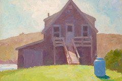 Rick Daskam, "Fish House with Brick Barrel", oil, $950