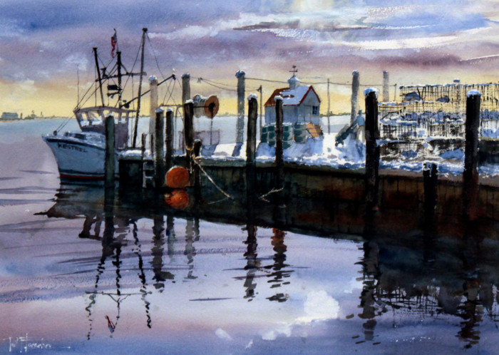 Loescher  Paul  Winter at the Wharfs Watercolor 1400